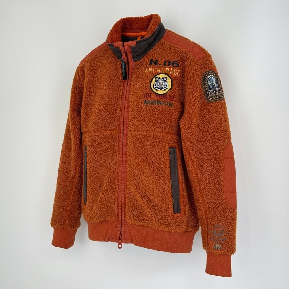 Parajumpers PJS Sherpa Fleece Jacket XL Orange Anchorage Patch Logo Full Zip